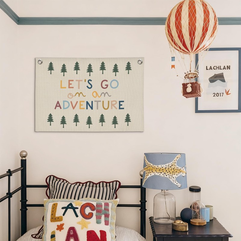 Camping Decor Banner,Lets Go on an Adventure Wall Art