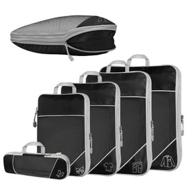 5-Piece Compression Packing Cube Set for Travel, Compression Packing Cube for Organising Your Travel Luggage, Ultralight, Storage Bag, Suitcase Organiser, for Backpack & Suitcase (Black)