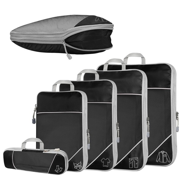 5-Piece Compression Packing Cube Set for Travel, Compression Packing Cube