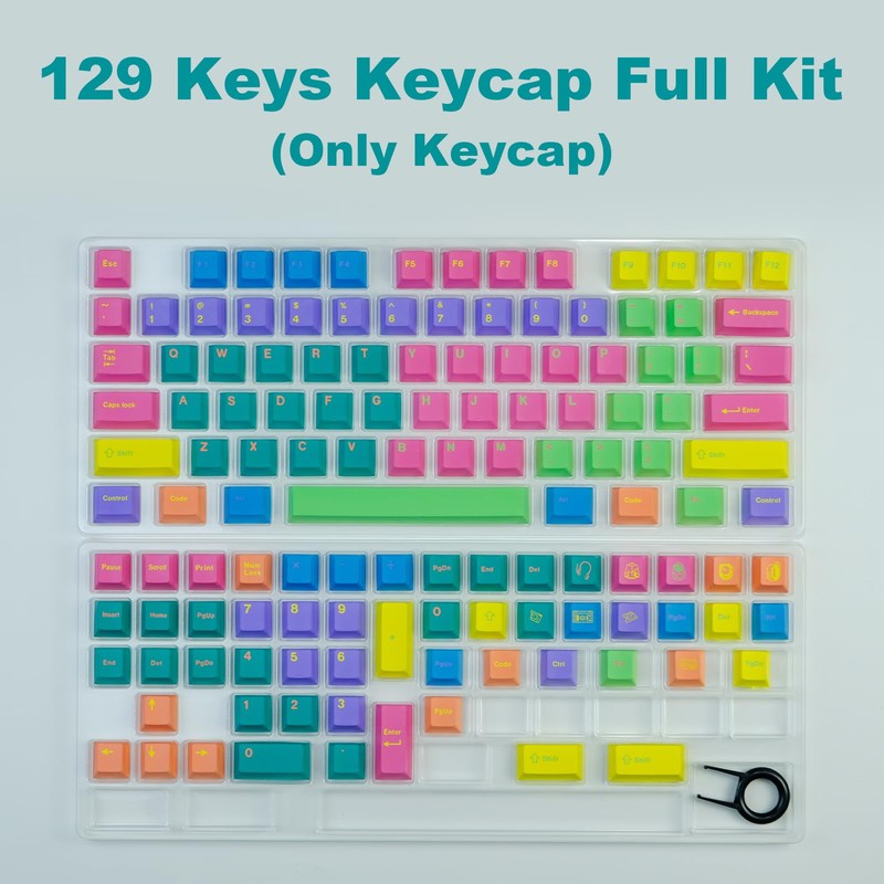 TIMSEKER 129-Key PBT Cherry Profile Keycaps Ergonomic Rainbow Mechanical Keyboard