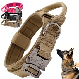 Collar de Perro Táctico, Collar para Perro de Nailon Militar Grueso con Asa, Collares de Perro Hebilla de Metal Resistente Ajustable para Entrenamiento de Perros, Cómodo (Caqui, L)