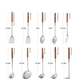 10 Pcs Cooking Utensils Set 304 Stainlss Steel Kitchen Utensils Set Heat Resistant Wooden Handle Kitchen Tools Metal Kitchen Utensil Soup Ladle Set, Dishwasher Safe