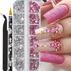 Rhinestones for Craft Nail Gems for Nail Art 5 Sizes Flat Back Gems Nail Rhinestones for Nails Rhinestone Nail Decorations with Tweezers and Picker Pen for Nail Art Clothes Face Craft