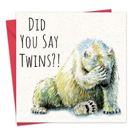 Twizler New Baby Twins Card - Polar Bear - Funny New Baby Twin Boy or Girl Card - Congratulations Newborn
