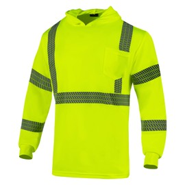 VENDACE Safety Reflective High Visibility Long Sleeve Shirts with Hood Class 3 Hi Vis Construction Breathable Work Shirts for Men(Yellow,2XL)