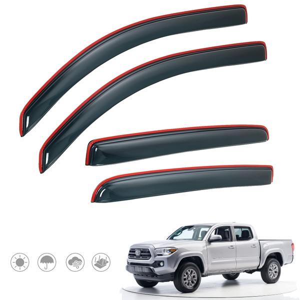 ISSYAUTO in-Channel Rain Guards Compatible with 2016-2023 Tacoma Double Cab Side Window Deflectors, Vent Window Visors, Front+Rear