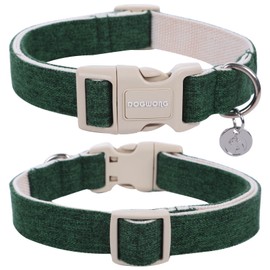 DOGWONG Cotton Hemp Dog Collar, Heavy-Duty Christmas Green Dog Collar Adjustable Soft Natural Fabric Pet Dog Collar Cute Holiday Puppy Necklace for Small Medium Large Dog