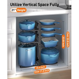 ORDORA Pots and Pans Organizer: under Cabinet, 21" Height Heavy Duty 120LBS Pots Pans Organizer Rack for under Cabinet 8-Tier Adjustable for Big Stockpots, Dutch Ovens, Cast-iron Pans, Heavy Cookware