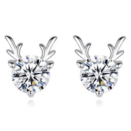Cangall Silver Christmas Earrings Women's 925 Sterling Silver Christmas Stud Earrings, Snowflake & Elk & Santa & Elk Zirconia Stud Earrings Silver 925, 11 mm Cute Silver Sleeping Stud Earrings, Cubic