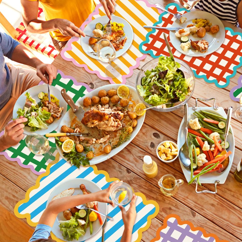 AnyDesign 60Pcs Stripe and Plaid Paper Placemats Disposable Table Mat