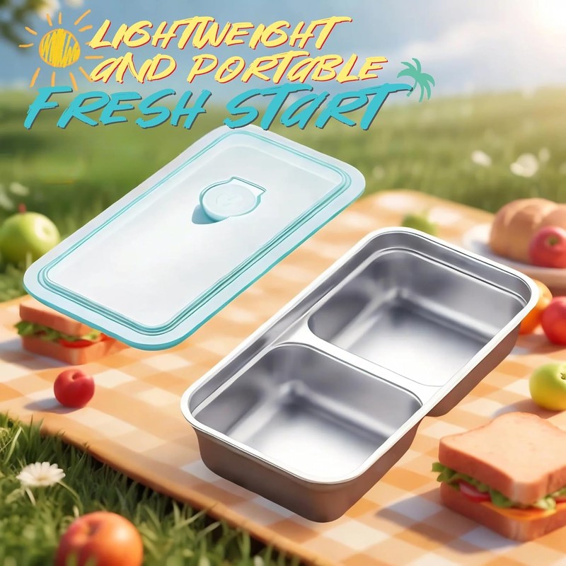 Grab and Go Snack Containers Reusable, Stainless Steel Double Compartment