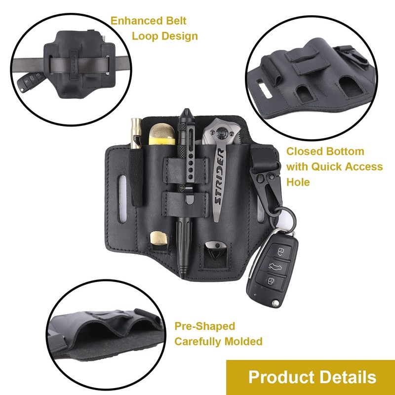Gentlestache Multitool Leather Sheath Organizer with Pen And Flashlight Holder