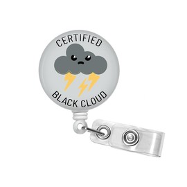 Certified Black Cloud Badge Reel, Funny Nurse Badge Pull, Respiratory Therapist, CNA, ID Badge Holder, Carabiner, Lanyard, Heavy Duty Badge #286