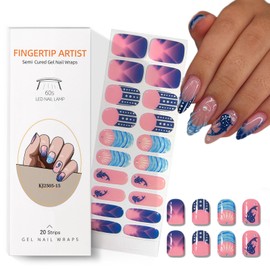 RUOKEXIN Semi Cured Gel Nail Strips French Tip Uv Nails Strip Long Lasting Chip Resistant Semi-Cured Gel Nail Strips Cute Gels Nails Wraps for Women 20Pcs