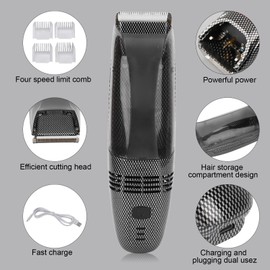 YUYTE Hair Trimmer USB Vacuum Trimmer Kit with Powerful Automatic Hair Suction for Beards Facial Hair Stubble Hair Clipping Lithium Ion Powered Electric Shaver with 4 Guide Combs