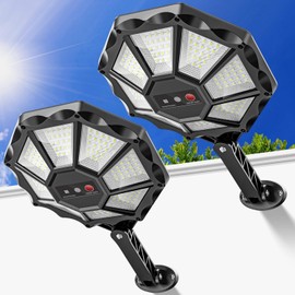 OKPRO Solar Lights Outdoor, Motion Sensor & Dusk to Dawn Flood Lights, 168LED 6500K 8 Sides 360°Wide Angle, IP66 Waterproof with Remote, for Yard/Garden/Pool/Fence (2 Pack)