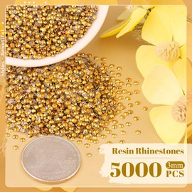 5000PCS 3mm Resin Rhinestones in Bulk (Copper Gold), Bedazzling Flatback Crystals for Crafts DIY Nail Decoration, Gems Charms for Tumbler Shoes Clothing Fabric with Pickup Pen and Tweezers