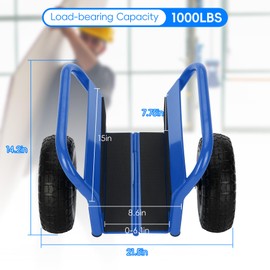Heavy Duty Panel Dolly Slab Dolly Two Comfortable Handles 10 Inch Solid Rubber Tires Supports Up to 1000 Pounds All Terrain Movement Ideal for Heavy Drywall Sheets and Door Material Transport (Blue)