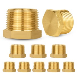 10-PCs HeSun Brass Pipe Fitting, 3/4-Inch NPT Male Hex Plug