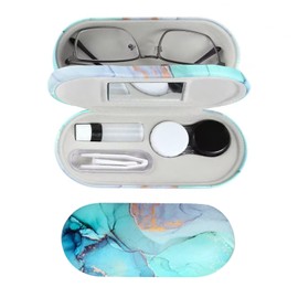 MUDOR 2 in 1 Contact Lens Case, Double Sided Contact Lens Travel Kit Includes Remover Tool with Tweezers,Dual Use Design for Contact Lens case and Glasses case (Marble Green)