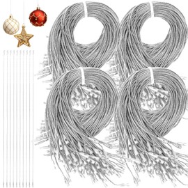 480 Pcs Christmas Ornament Hooks, Ornament Hangers with Snap Ornament String for Christmas Tree Holiday Party Hanging Ribbon Decorations Ropes Easy and Fast Locking(Silver)