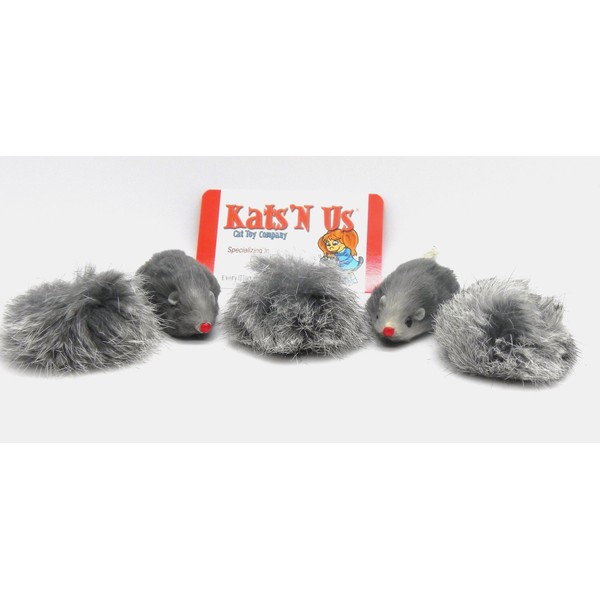 Real Rabbit Fur Pom Pom & Mouse Cat Toy - 5 Pak