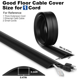 Black 8FT Low Profile Wire Cover - Extension Cord Cover, Tough Cord Floor Protection, Cable Management - Cavity: 0.47" W x 0.24" H