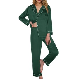 Womens Satin Pajamas Set 2Pcs Silk Pajama Long Sets XS-3XL Silky Long Pj Sets Sleepwear Stripes Pjs Loungewear