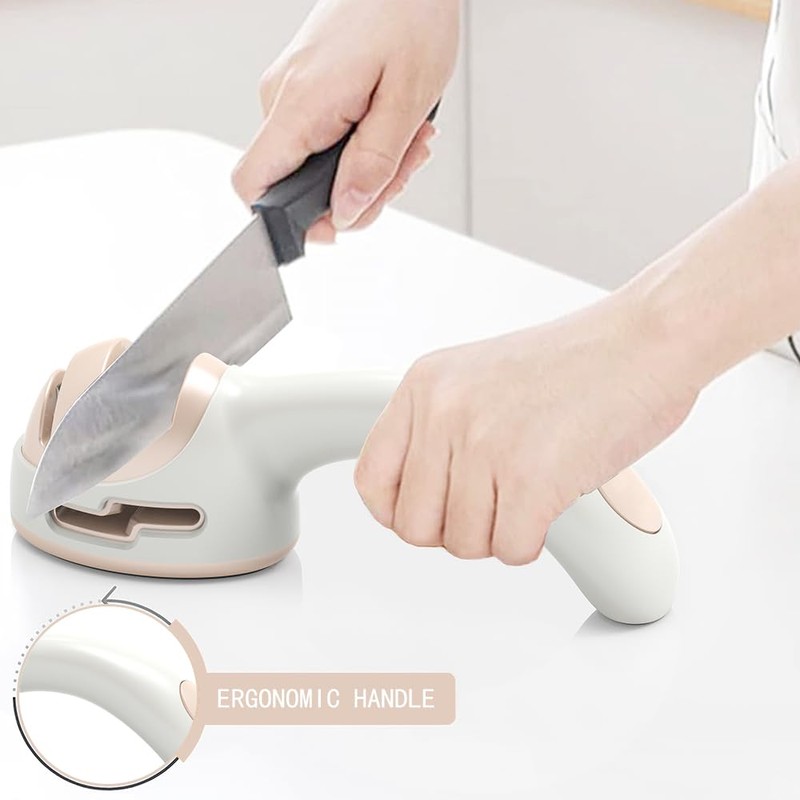 Knife Sharpener for Kitchen, Pink Handheld Sharpener for Repairing and