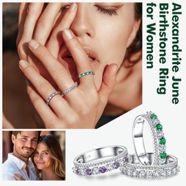 RANDES Alexandrite and Diamond Eternity Band Rings for Women Sterling Silver Double Stackable June Birthstone Ring Purple Stone Cubic Zirconia Ring Size 6