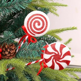 Bastón de Caramelo de Navidad  4 Piezas Adornos Caramelos para arbol de Navidad  Adornos de Piruletas Roja Y Blanca para Árbol De Navidad  Adornos