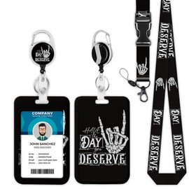 Have The Day You Deserve Lanyards for ID Badges, Funny Skeleton Hand ID Badge Holder with Lanyard Retractable Badge Holder/Reel Lanyard, Teacher Student Office Gifts