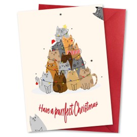 Absolutely Yours Christmas Card. Tree of Cats Design. Eco-friendly & UK Made. Blank Inside. A5 (210x148mm) card size