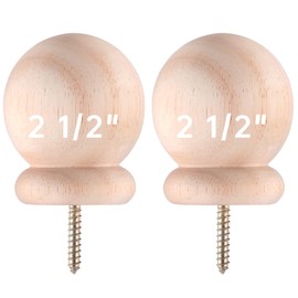 Maasechs 2 Pack 2.5" Round Wood Ball Curtain Rod Finial with Screw Newel Post Cap Wooden Finials Decorative for Bed Post DIY Crafts