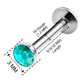 KJM Fashion 2 Pcs Surgical 316L Steel Labret 1.2mm 16g Earrings, Crystal