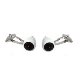 Cufflinks Aeroplane Turbines White Silver with Silver Box – Men's Shirt Accessory for the Cuff, Brass, Without Stone