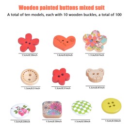 Children's Buttons, Pack of 100 Buttons, Wooden Colourful Buttons, Crafts with 2 and 4 Holes, Buttons Various Sizes, Doll Buttons, Retro Resin Craft Buttons with Plastic Box for Sewing, DIY, Gift,