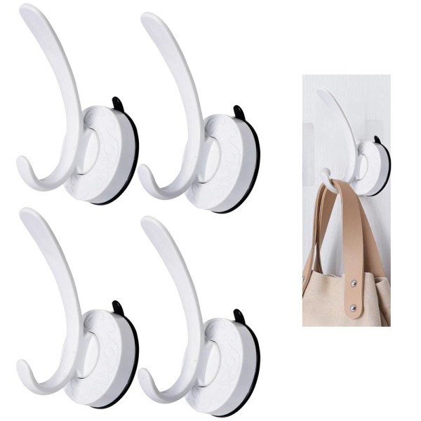 ATB 4 Pc White Rod Wall Hooks Coat Bag Holder
