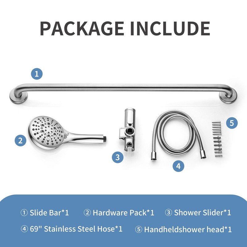 BRIGHT SHOWERS Stainless Steel Grab Bar Set – Includes Handheld