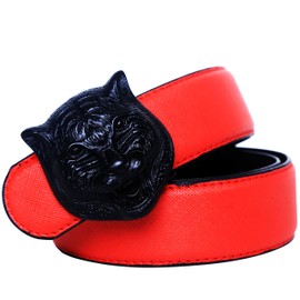 Yuangu Men's Big Tiger Buckle 38-mm Italian Leather Belt (120cm/47.3inch (42-44), Red Black)