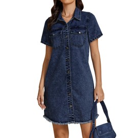luvamia Knee Length Denim Dress for Women Dark Blue Jean Denim Dresses for Women Summer Fall Darkness Blue Size Large US Size 12 to 14