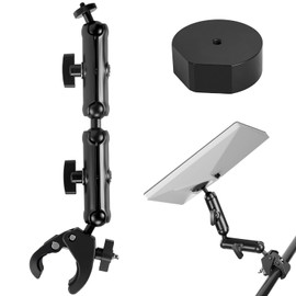 Starlink Mini Mount, Aluminum Double Long Arm Extension,Starlink Mini Pole Clamp Mount Accessories,Djustable Clamp Bracket for RV/Pole/Roof Rack/Yacht,Compatible with Original Pipe Adapter (Black)