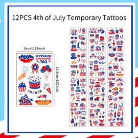135PCS Independence Day Temporary Tattoo Stickers 4th of July Fourth of July Tattoo Stickers Red White and Blue American Flag Fake Tattoo Stickers for Party Decorations Memorial Day Labor Day