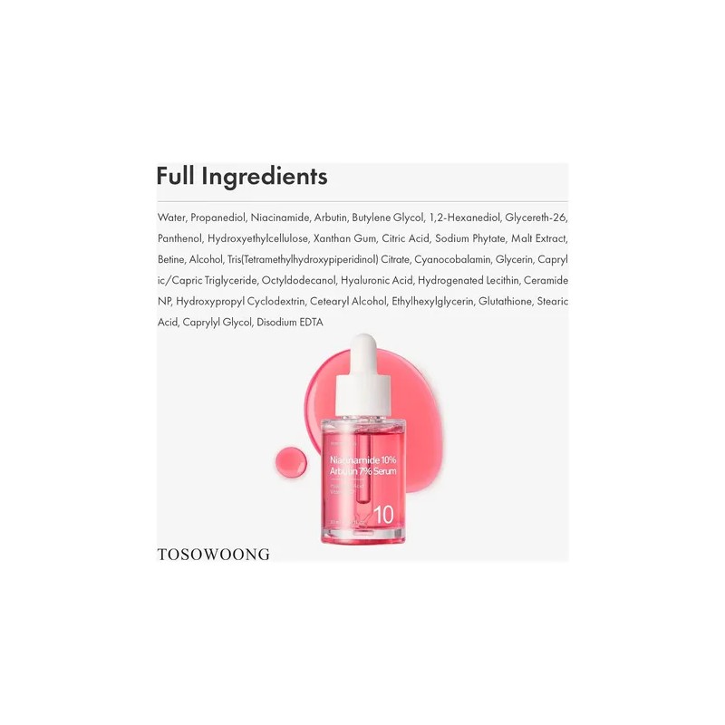 Suero Tosowoong Niacinamida 10% Arbutina 7%, Hiperpigmentaci