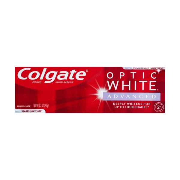 Colgate Optic White Advanced Teeth Whitening Toothpaste, Sparkling White, 3.2 Oz