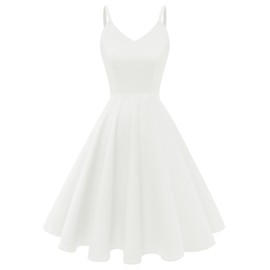 Kingfancy Summer Dresses for Women 2025 V-Neck Spaghetti Strap Sundresses Short Dress with Pockets White M