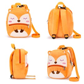 mibasies Toddler Backpacks for Girls 2-4: Cute Fox Plush Backpack - 3D Animal Cartoon Mini Travel Bag -10 inch Backpack Leash for Toddlers 1-3