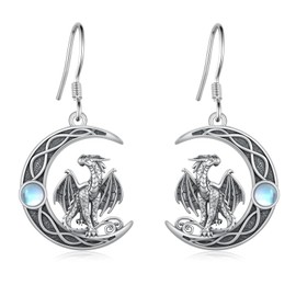 Dragon Earrings 925 Sterling Silver Celtic Moonstone Dragon Dangle Earrings for Women Dragon Jewelry Gifts for Women