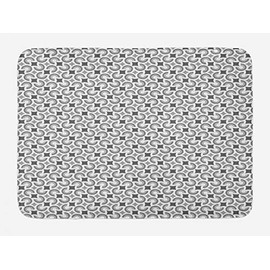 Lunarable Abstract Bath Mat, Greyscale Geometric Background with Disc Shaped Circles Ovals with Diamond Forms, Plush Bathroom Decor Mat with Non Slip Backing, 29.5" X 17.5", Grey White