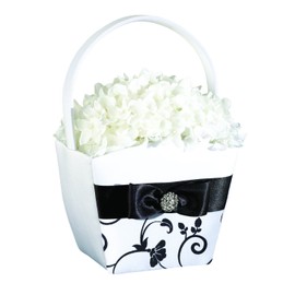 Lillian Rose Flower Basket, 7.5-Inch, Black and White